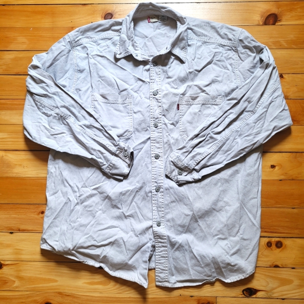 VTG Levis Denim Shirt Mens XL White Long Sleeve Heavyweight Workwear Y2K Classic